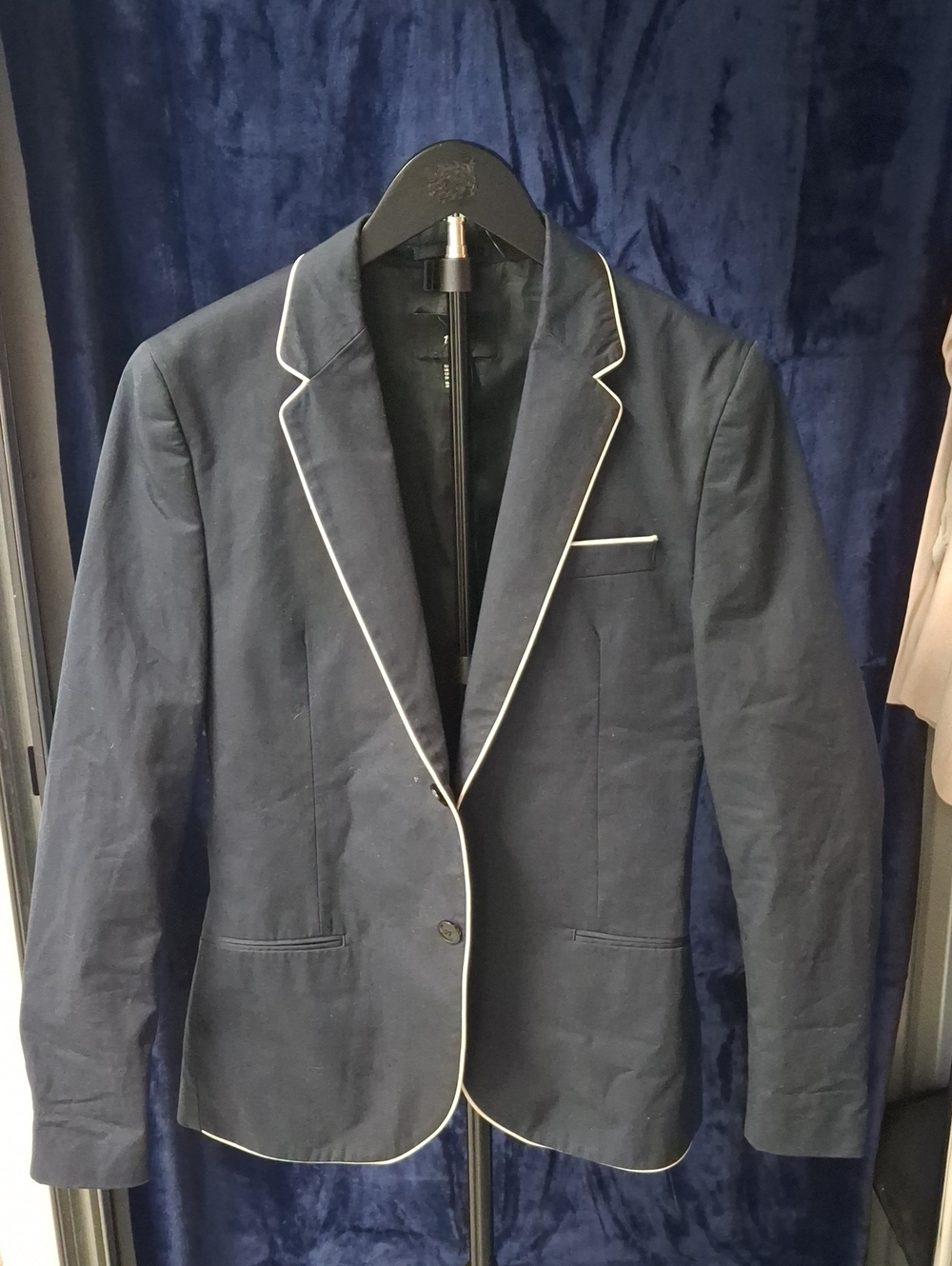 H&M Navy Blazer with White Piping Trim